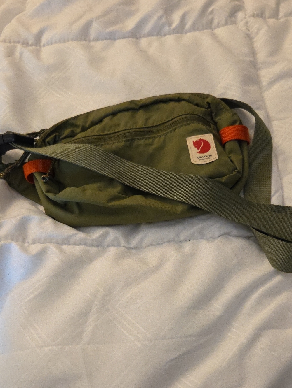 Fjallraven Olive Green Hip Pack with Orange Accents